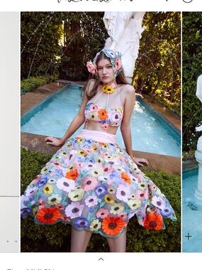 For Love And Lemons Multicolor Floral Appliqué Circle Skirt